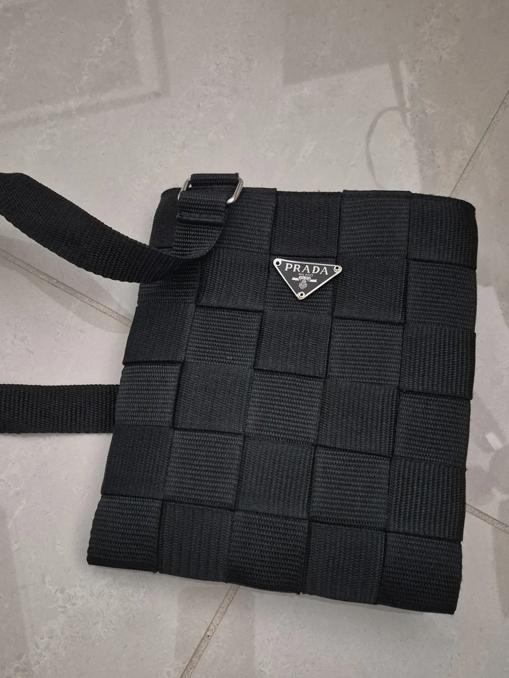Black Woven Messenger Crossbody Bag  9.5x8